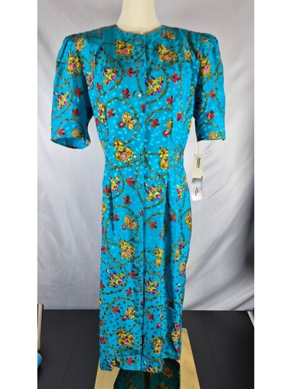 NWT Vintage Adrianna Papell 100% Silk Scarf Print Maxi Dress Size 10